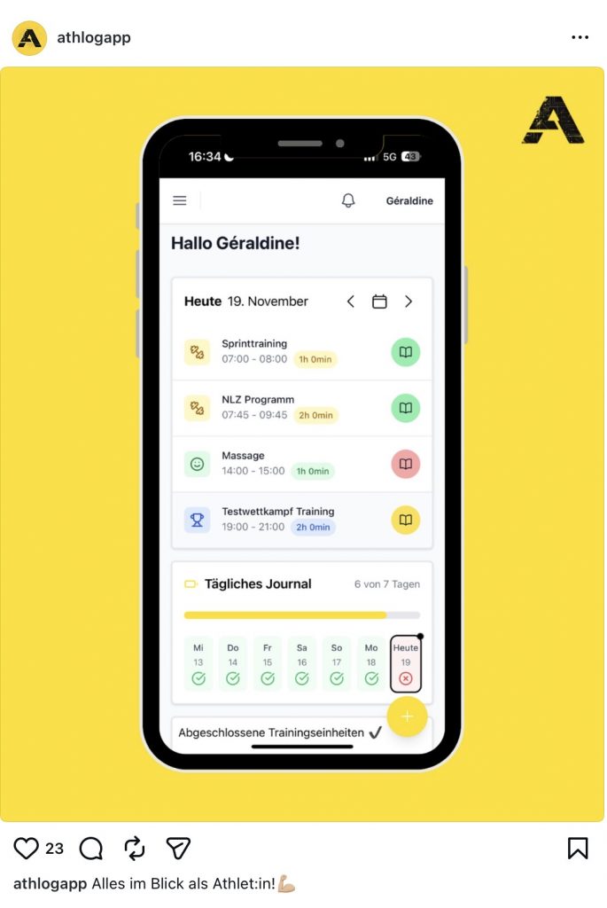 Image of Athlog app by Swiss heptathlete Geraldine Ruckstuhl