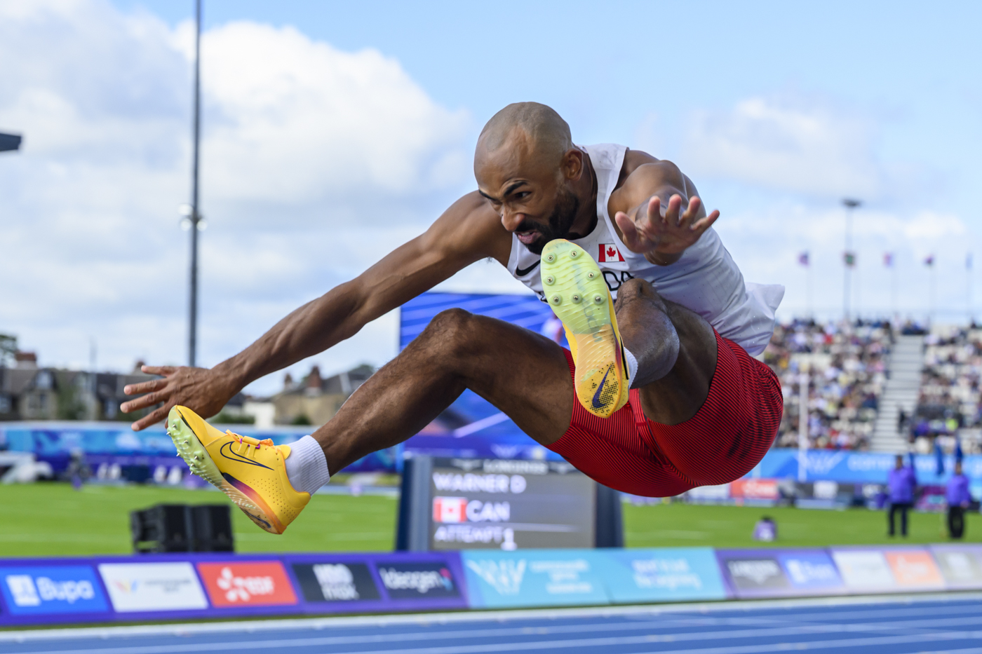 Damian Warner in long jump at Glasgow Commonwealth Games decathlon
