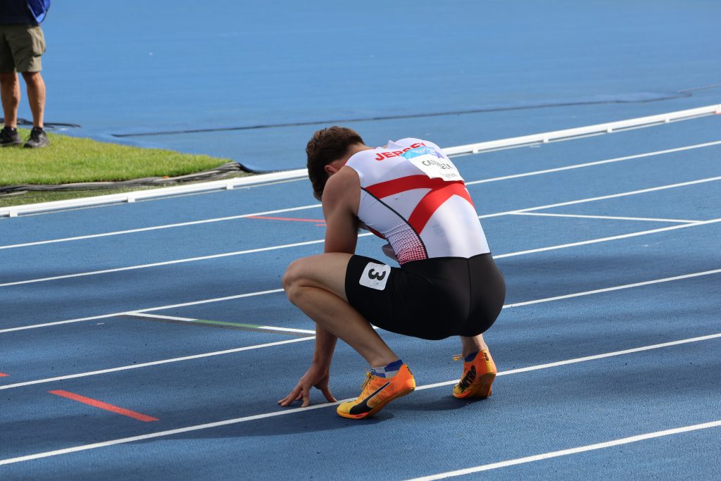 Evan Campbell after falling in the Commonwealth Games decathlon